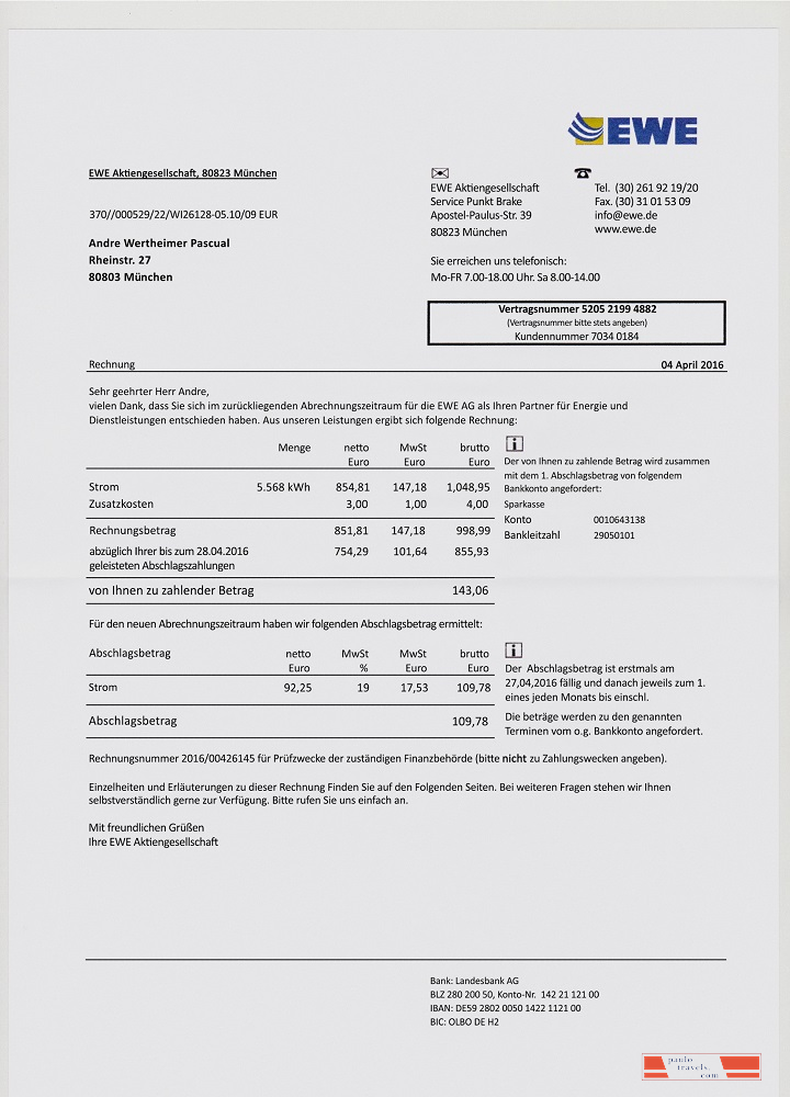 Germany EWE utility bill